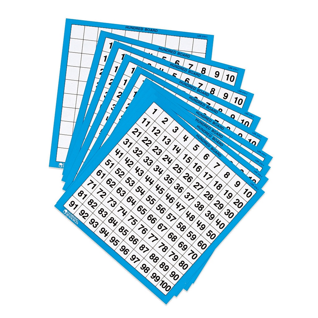 Learning Resources® Laminated Hundreds Board, Double‑Sided,11" x 11", Set of 10 