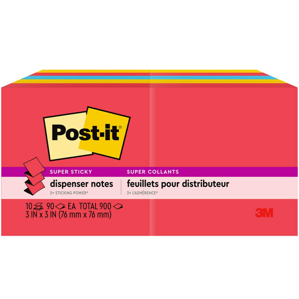 Post‑it® Super Sticky Dispenser Pop‑up Notes, Playful Primaries, 3" × 3", 10 Pads (R33010SSAN) — Accordion refills for Post‑it Pop‑up dispensers