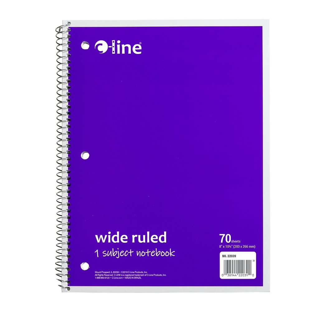 1‑Subject Notebook, Wide Ruled, Purple, 70 Sheets