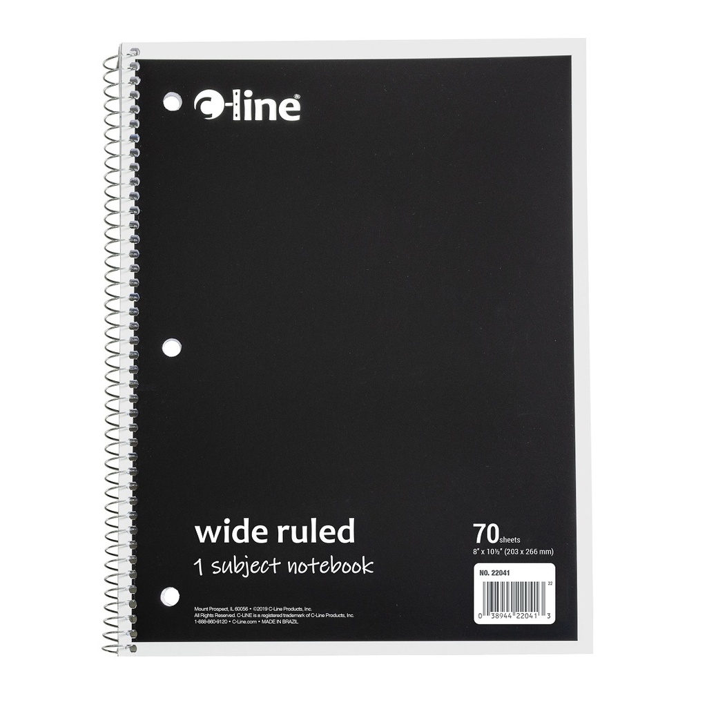 Black One Subject 70 Sheet Notebook