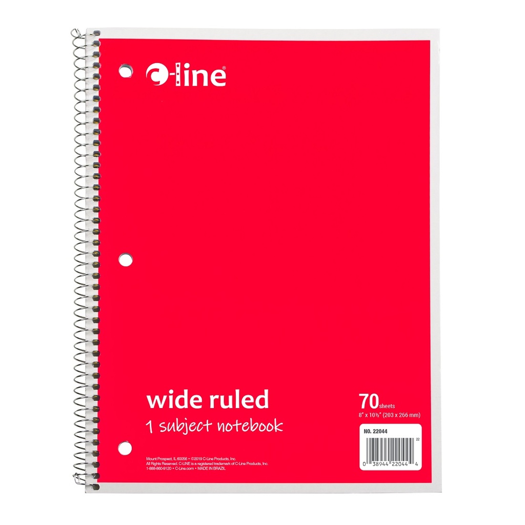 1‑Subject Notebook, Wide Ruled, Red, 70 Sheets