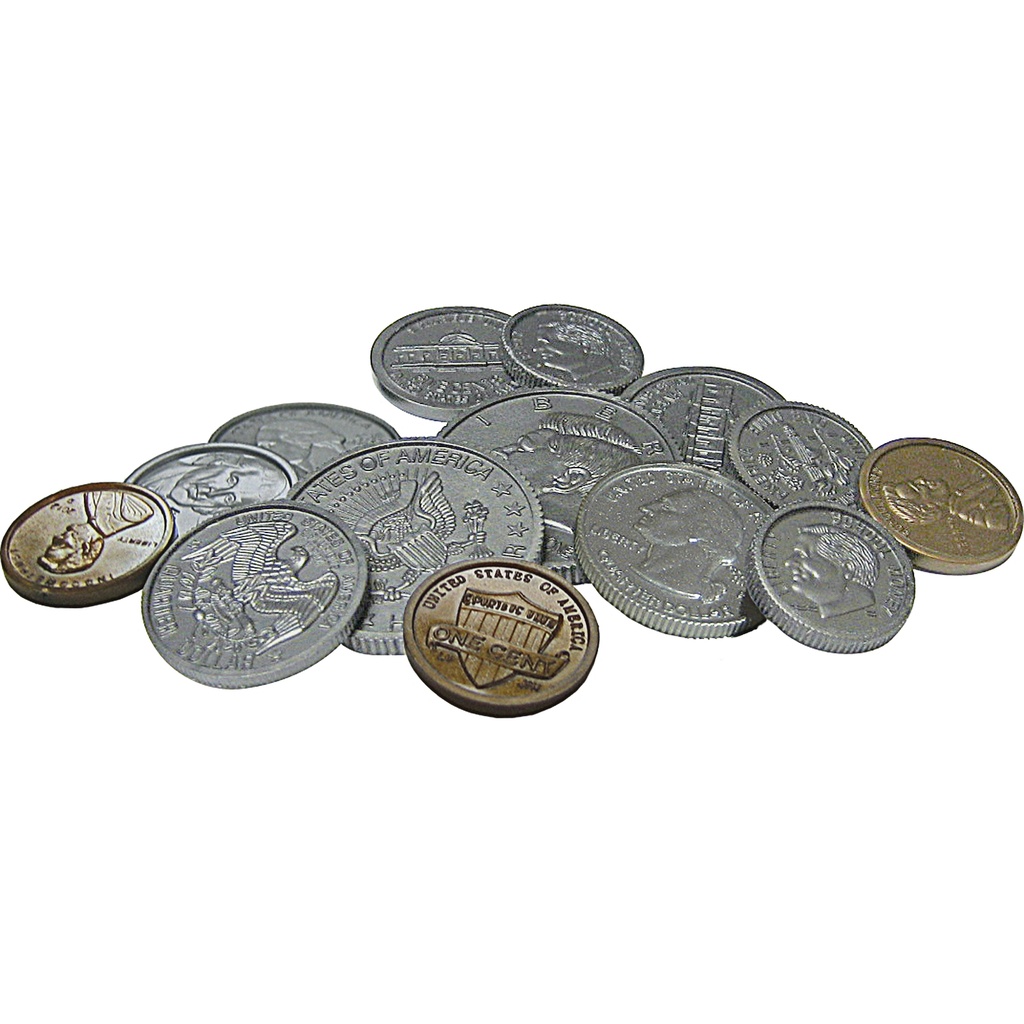 Teacher Created Resources® Play Money: Assorted Coins,3/4"–1 1/4" coin diameters, 110 plastic coins 