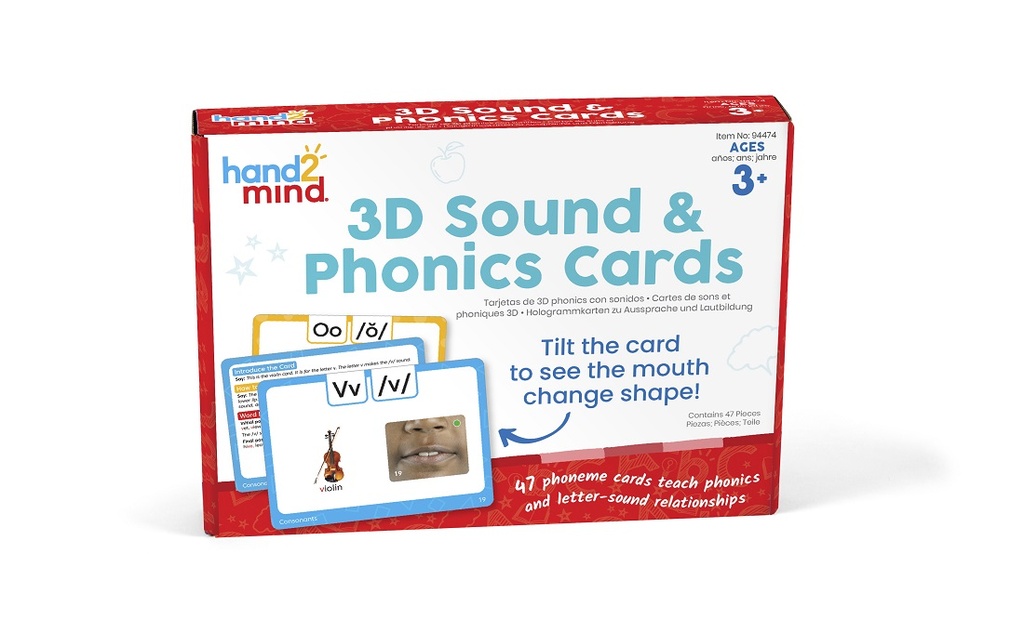 hand2mind® 3D Sound & Phonics Cards — Mouth‑Position Phoneme Cards (47)