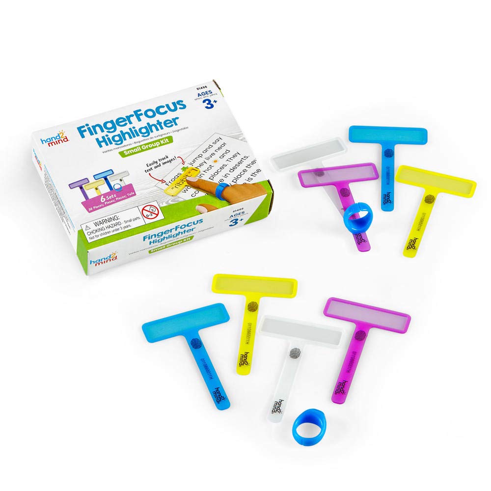 hand2mind® FingerFocus Highlighter Small Group Kit — Reusable guided reading tool that helps students track print while they read