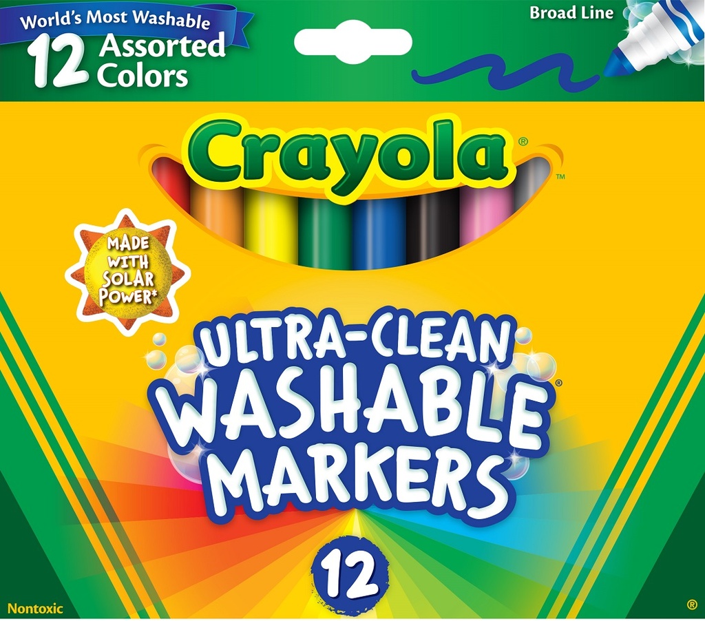 Crayola® Ultra‑Clean® Washable Markers — Conical Tip, 12 Count