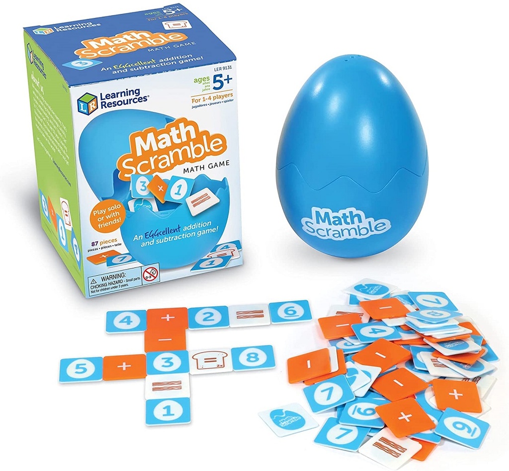 Learning Resources® Math Scramble Game — Addition & Subtraction Tile Race (Ages 5+) — Fast-paced math fact fluency game for 1–4 players