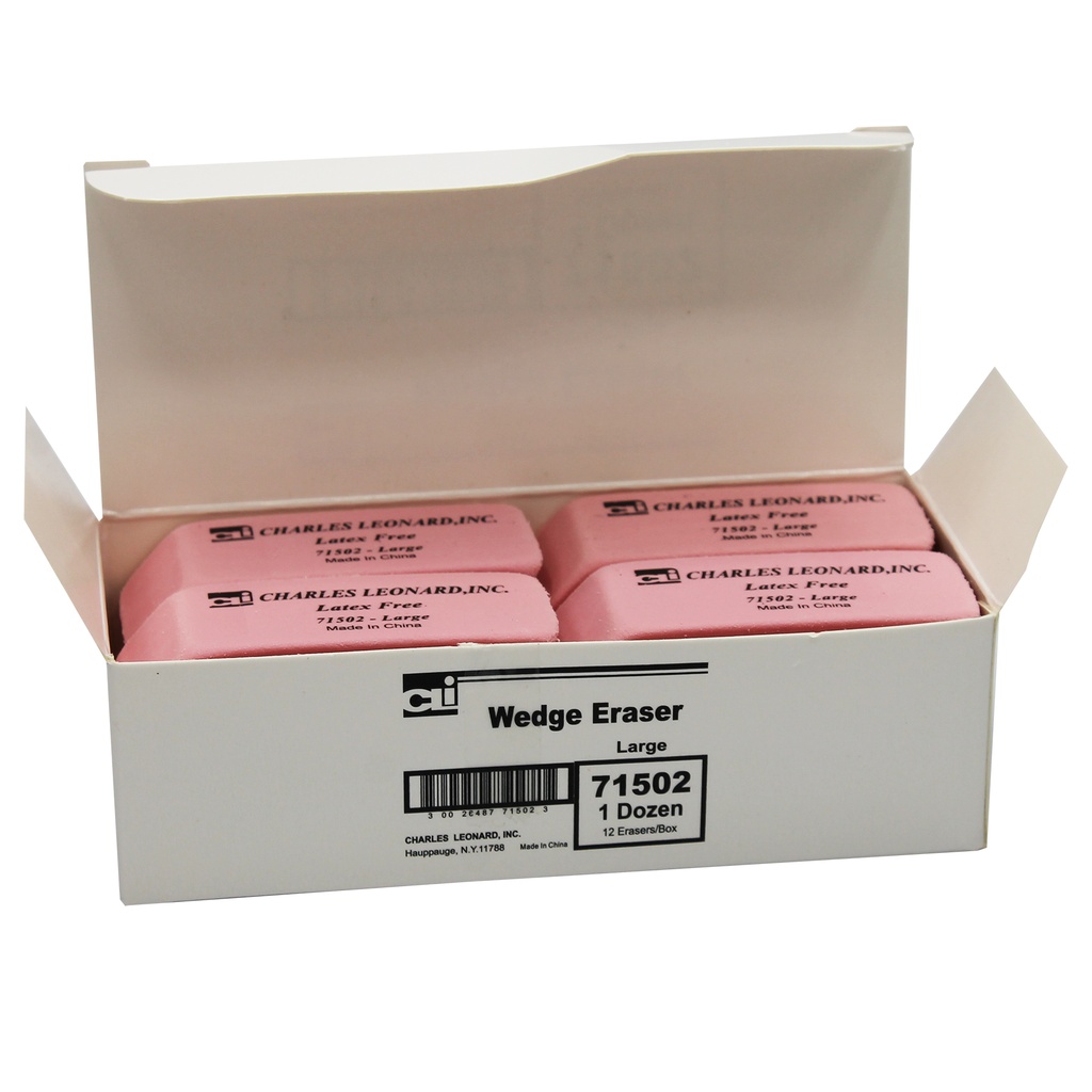 Charles Leonard® Large Pink Wedge Erasers — Latex‑free classroom pack (12)