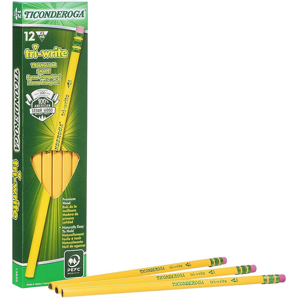 Ticonderoga® Tri‑Write® Triangular Pencils,7-3/4" length, 12 Count 