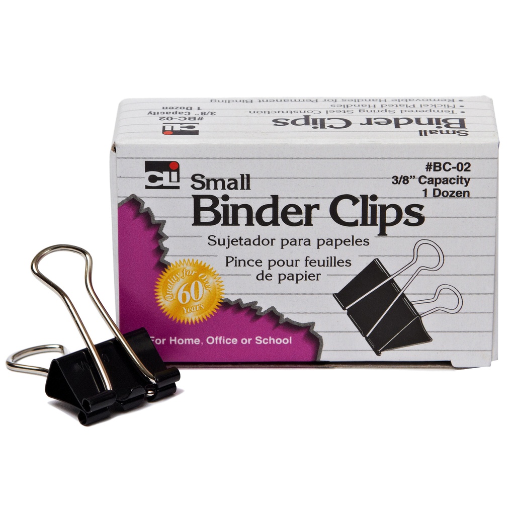 Charles Leonard® Binder Clips — Small, 3/8" Capacity (12/Box)