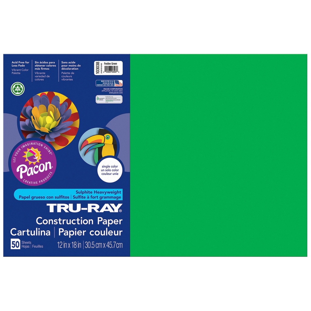 12x18 Festive Green Tru-Ray Construction Paper 50ct Pack