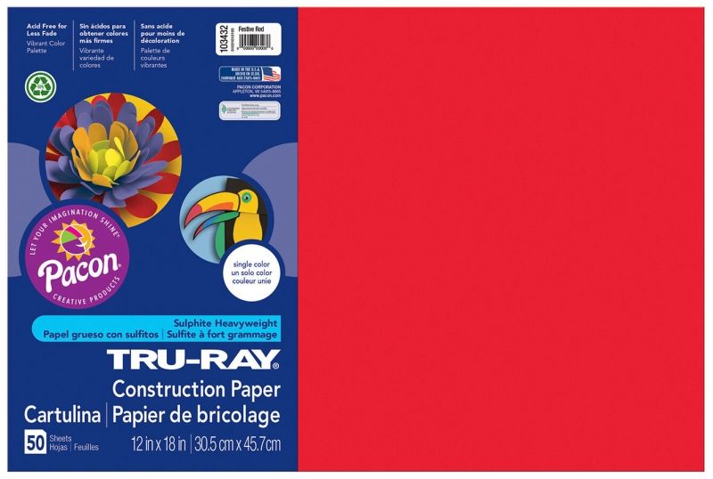 12x18 Festive Red Tru-Ray Construction Paper 50ct Pack