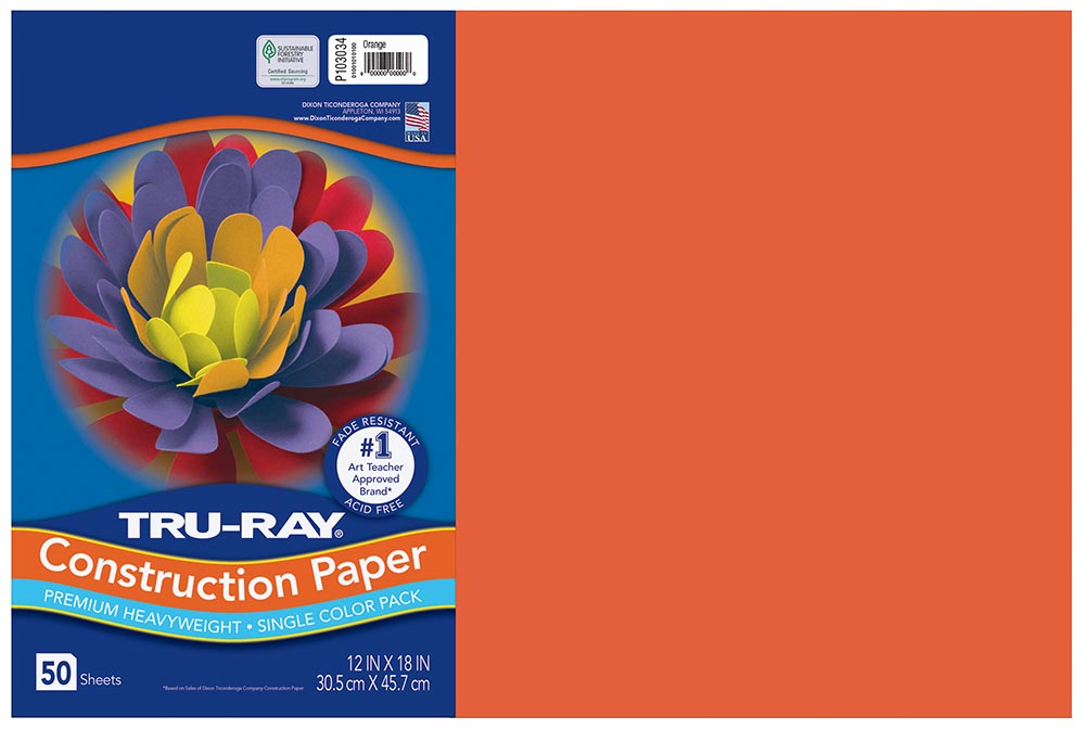 12x18 Orange Tru-Ray Construction Paper 50ct Pack