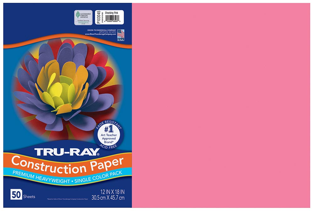 12x18 Shocking Pink Tru-Ray Construction Paper 50ct Pack