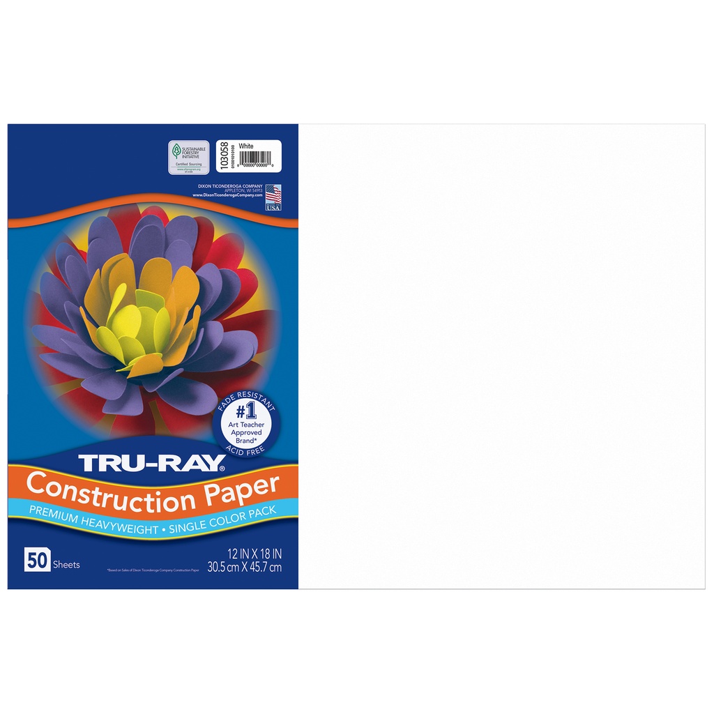 12x18 White Tru-Ray Construction Paper 50ct Pack
