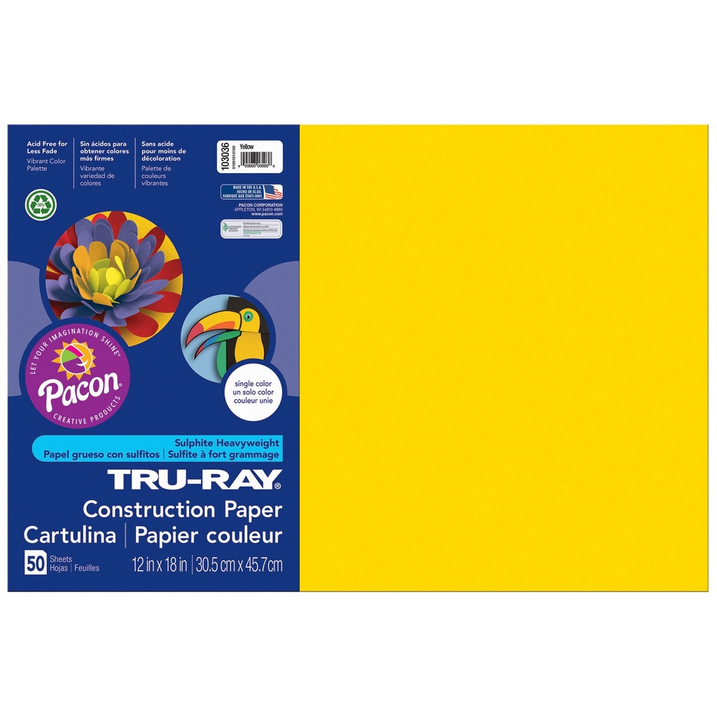 12x18 Yellow Tru-Ray Construction Paper 50ct Pack