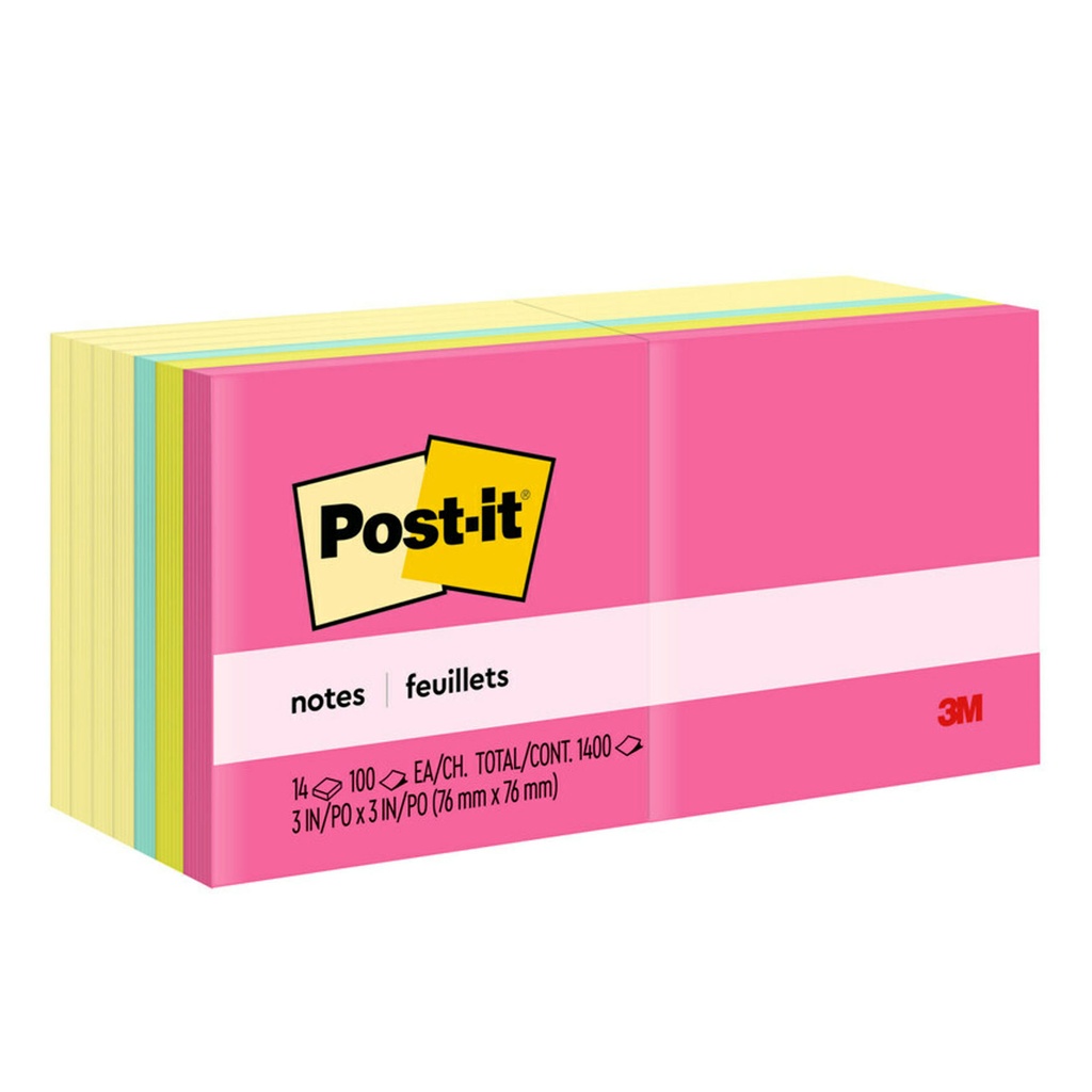 Post‑it® Notes Value Pack — 3" × 3", 14 Pads (Yellow & Brights)
