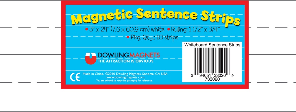 Dowling Magnets® Large Magnetic Sentence Strips — Reusable write‑on/wipe‑off