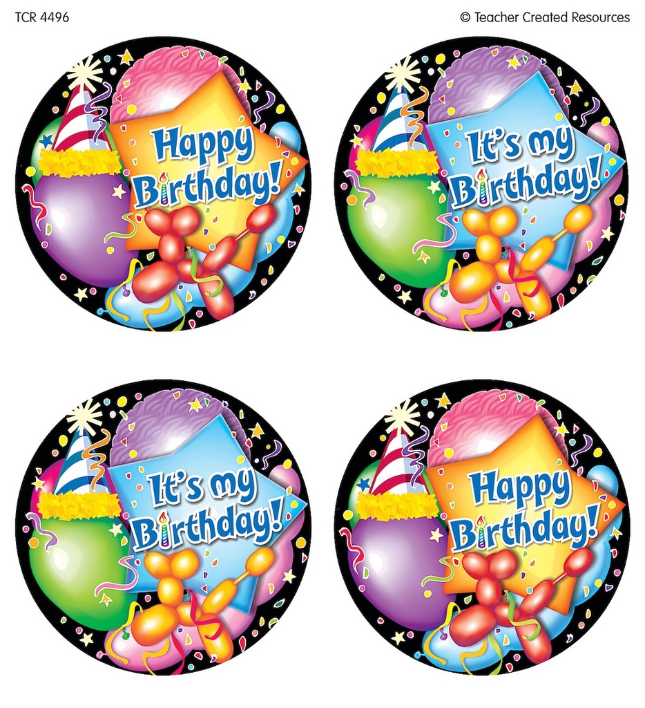 Teacher Created Resources® Happy Birthday Wear ’Em Badges — 32 Self‑Adhesive Stickers