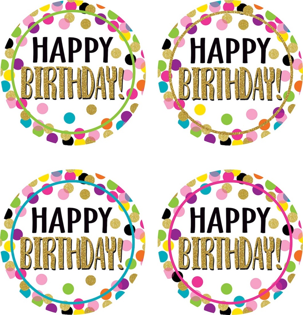 Teacher Created Resources® Confetti Happy Birthday Wear ’Em Badges — 32 Self‑Adhesive