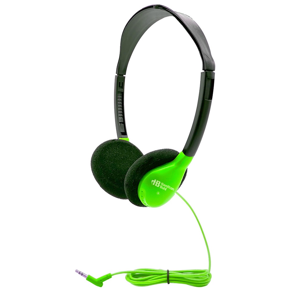 HamiltonBuhl® SchoolMate™ HA2-GRN Personal Headphones — Green, 3.5 mm with Dura-Cord