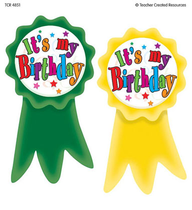 Teacher Created Resources® Birthday Ribbons Wear ’Em Badges — 16/Pack