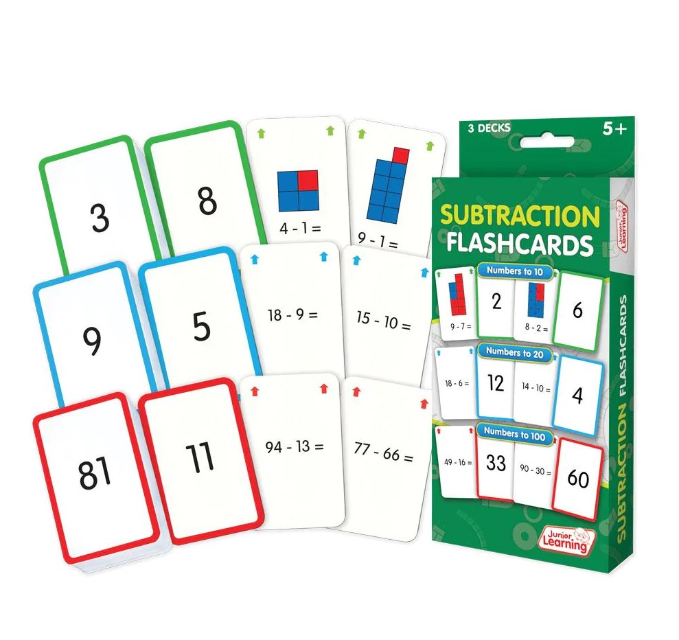 Junior Learning™ Subtraction Flashcards — 162 cards (3 decks of 54)
