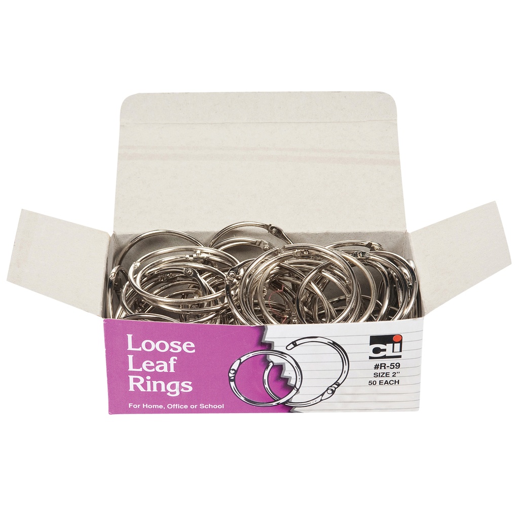 Charles Leonard® Loose Leaf Rings — 2" Nickel‑Plated, Box of 50
