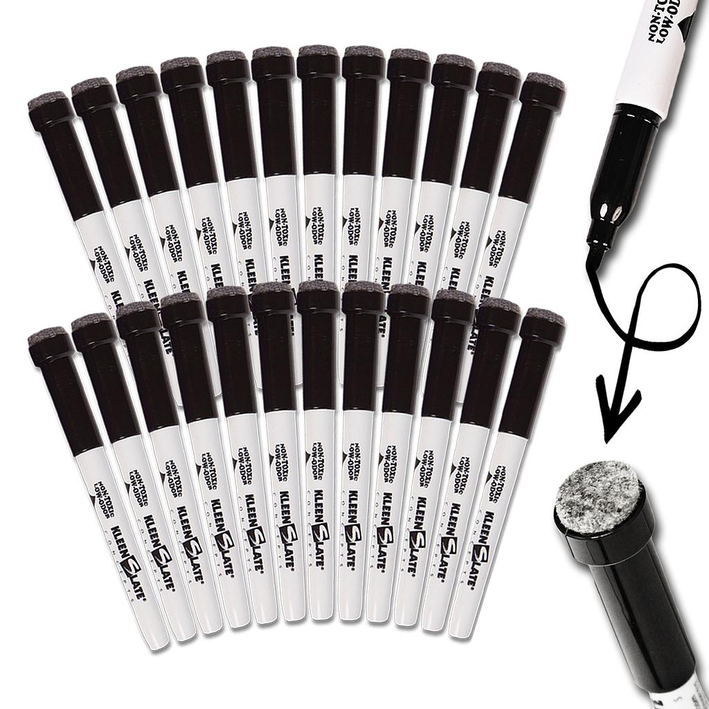 KleenSlate 24ct Black Small Dry Erase Markers with Eraser