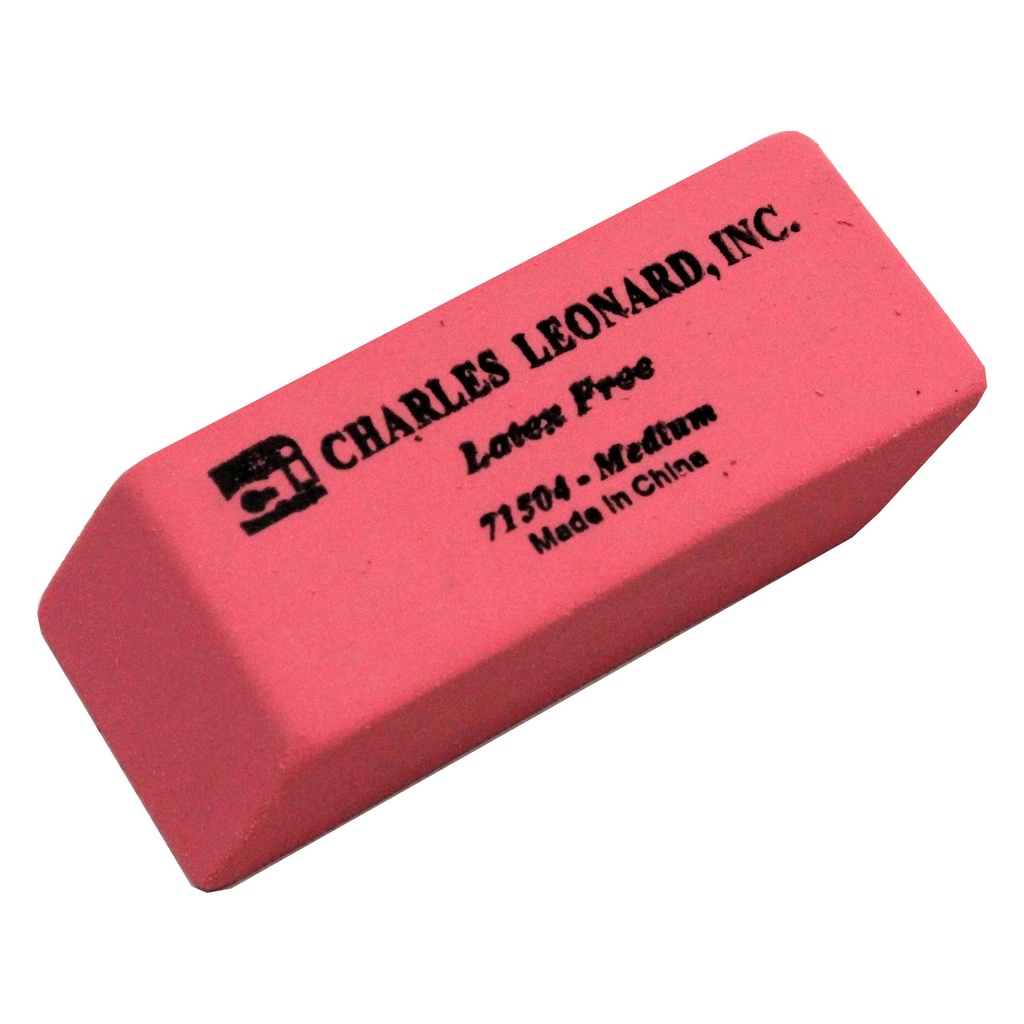 Charles Leonard® Medium Pink Wedge Erasers — Latex‑free classroom pack (24)
