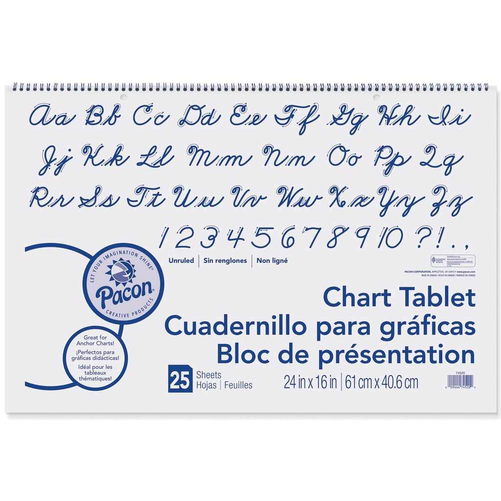 24x16 Unruled Cursive Cover Chart Tablet