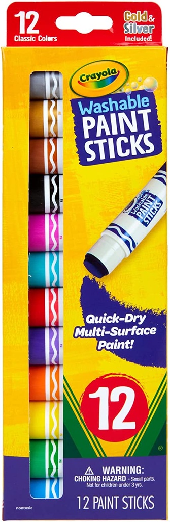 Crayola® Quick‑Dry Washable Paint Sticks — 12 count (assorted)