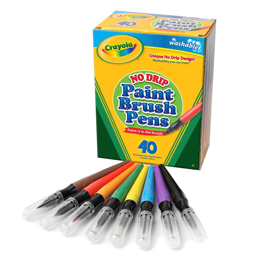 Crayola® No‑Drip Paint Brush Pens — 40 count (5 each of 8 colors)