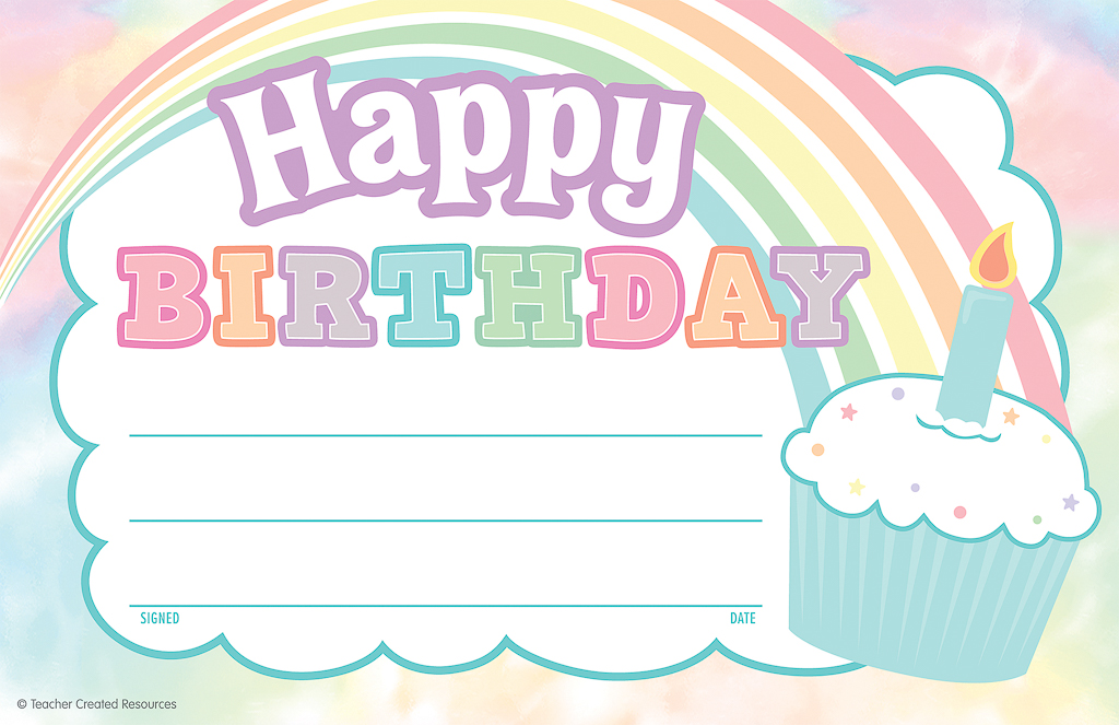 Teacher Created Resources® Pastel Pop Happy Birthday Awards — 8-1/2" × 5-1/2", 30/Pack