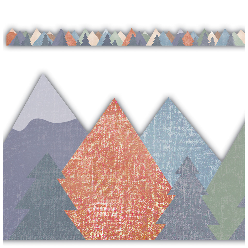 Teacher Created Resources® Moving Mountains Die-Cut Border Trim — Layered mountain silhouette bulletin board border for the Moving Mountains / Road Trip classroom theme