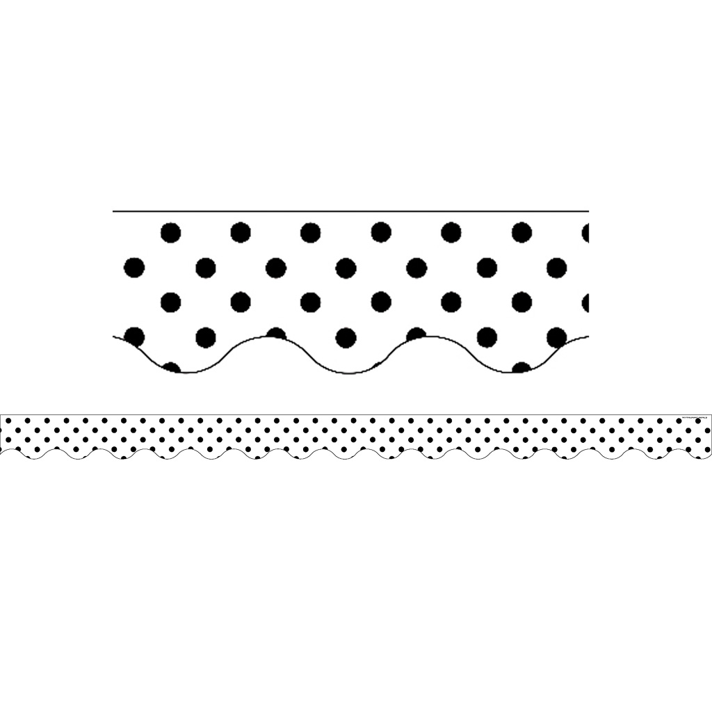 35' Black Polka Dots on White Scalloped Border Trim