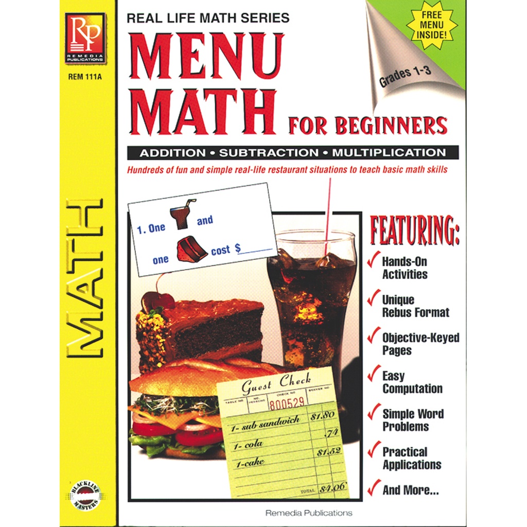 Menu Math for Beginners Book, Grades 1-3