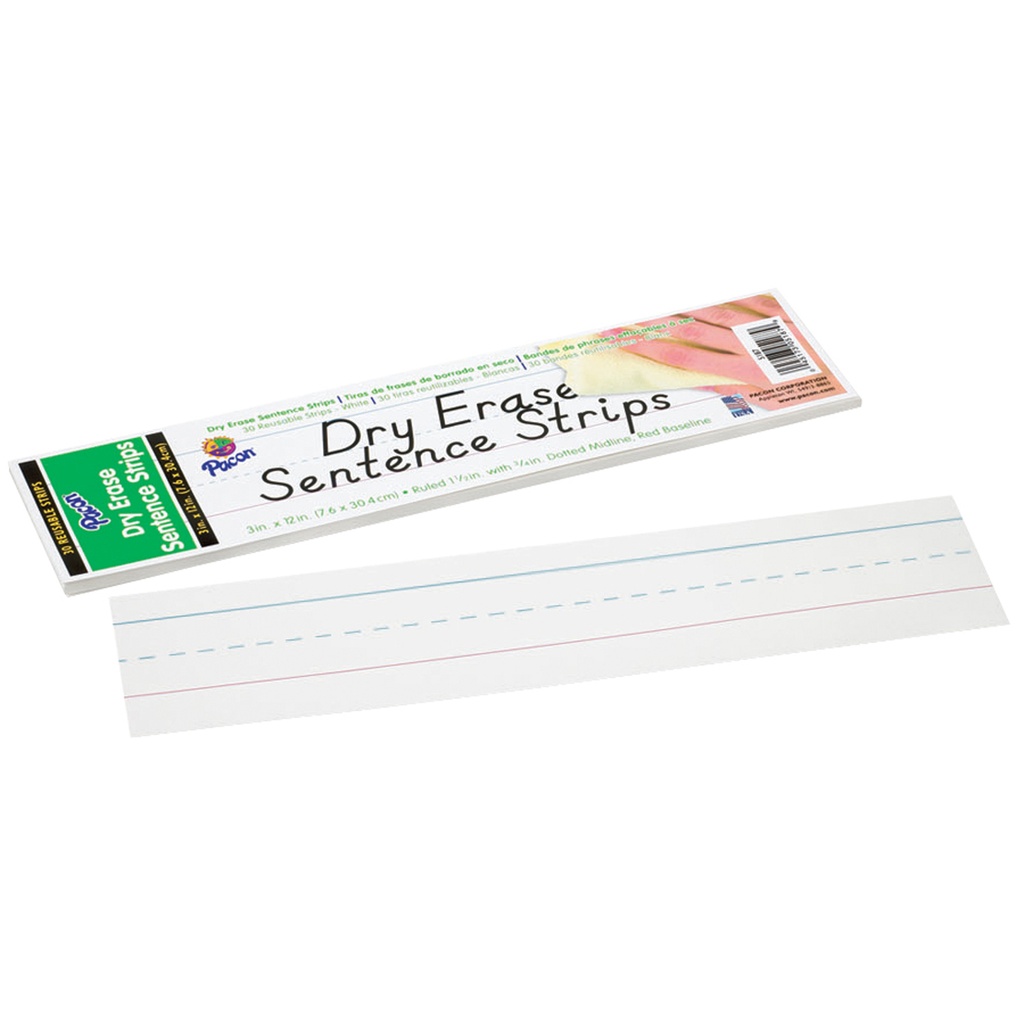 30ct White Ruled Dry Erase Sentence Strips