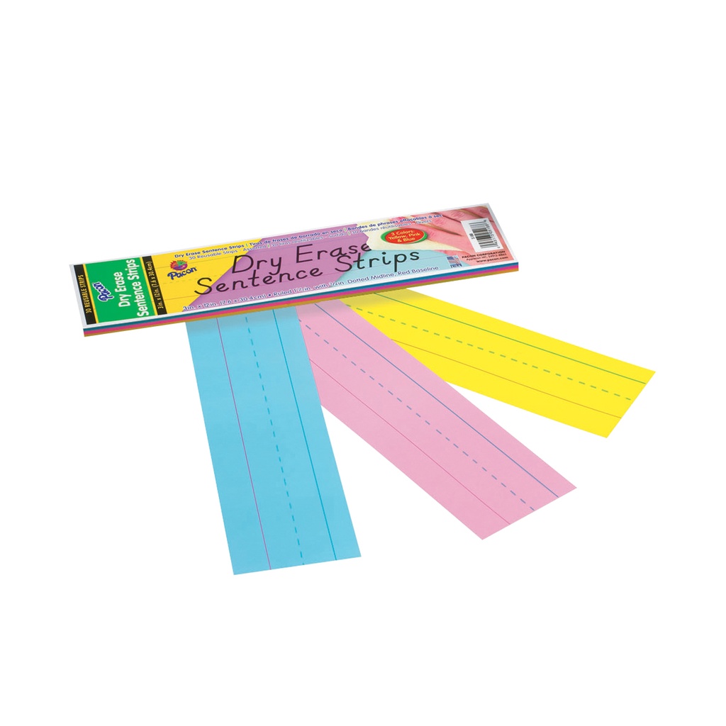 30ct Assorted Color Ruled Dry Erase Sentence Strips