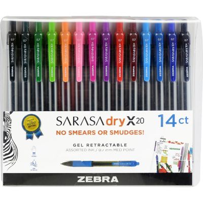 Zebra Pen® Sarasa Dry X20 Retractable Gel Pens, 0.7 mm, Assorted — 14-Pack