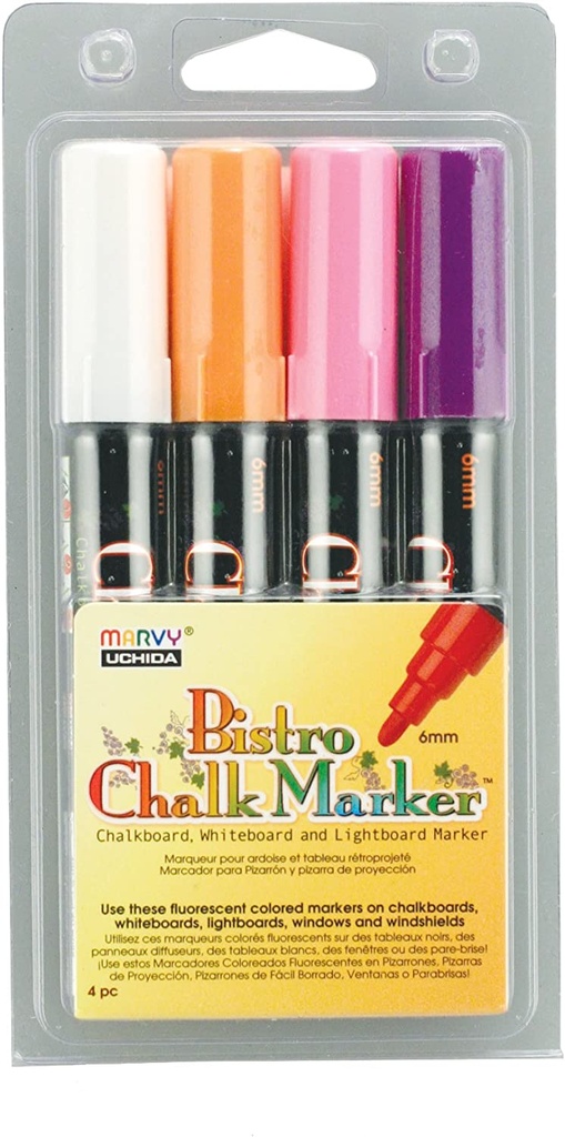 Fluorescent Violet, Orange, Pink & White Broad Tip Bistro Chalk Markers