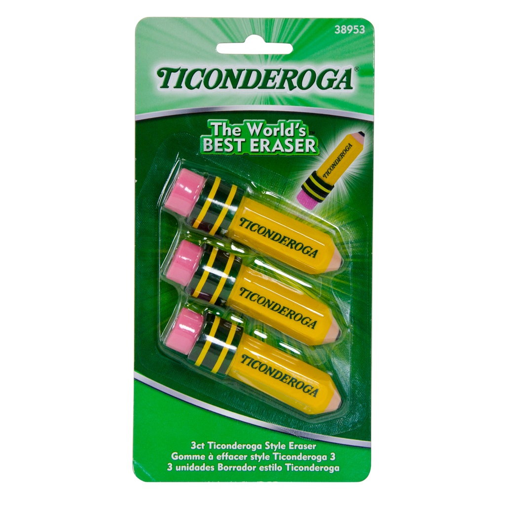 3ct Ticonderoga Pencil Shaped Yellow Erasers