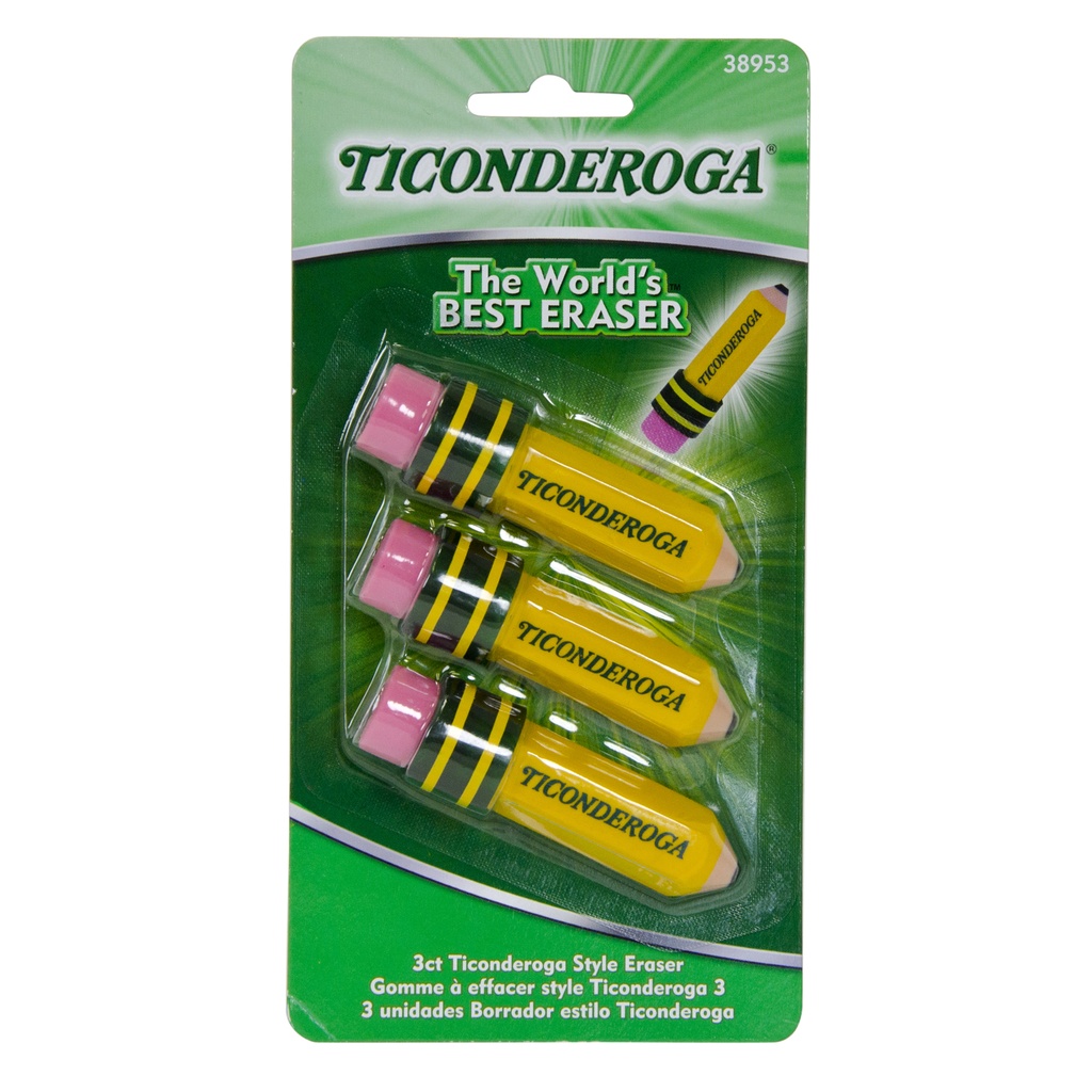 Ticonderoga® Pencil Shaped Erasers, Yellow, 3 Count