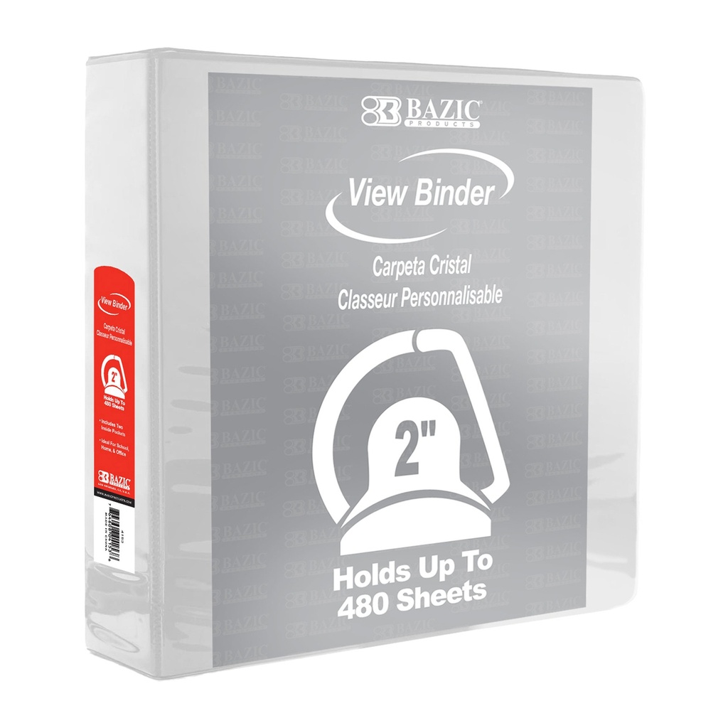 BAZIC® 2" White Slant D Ring View Binder with 2 Pockets