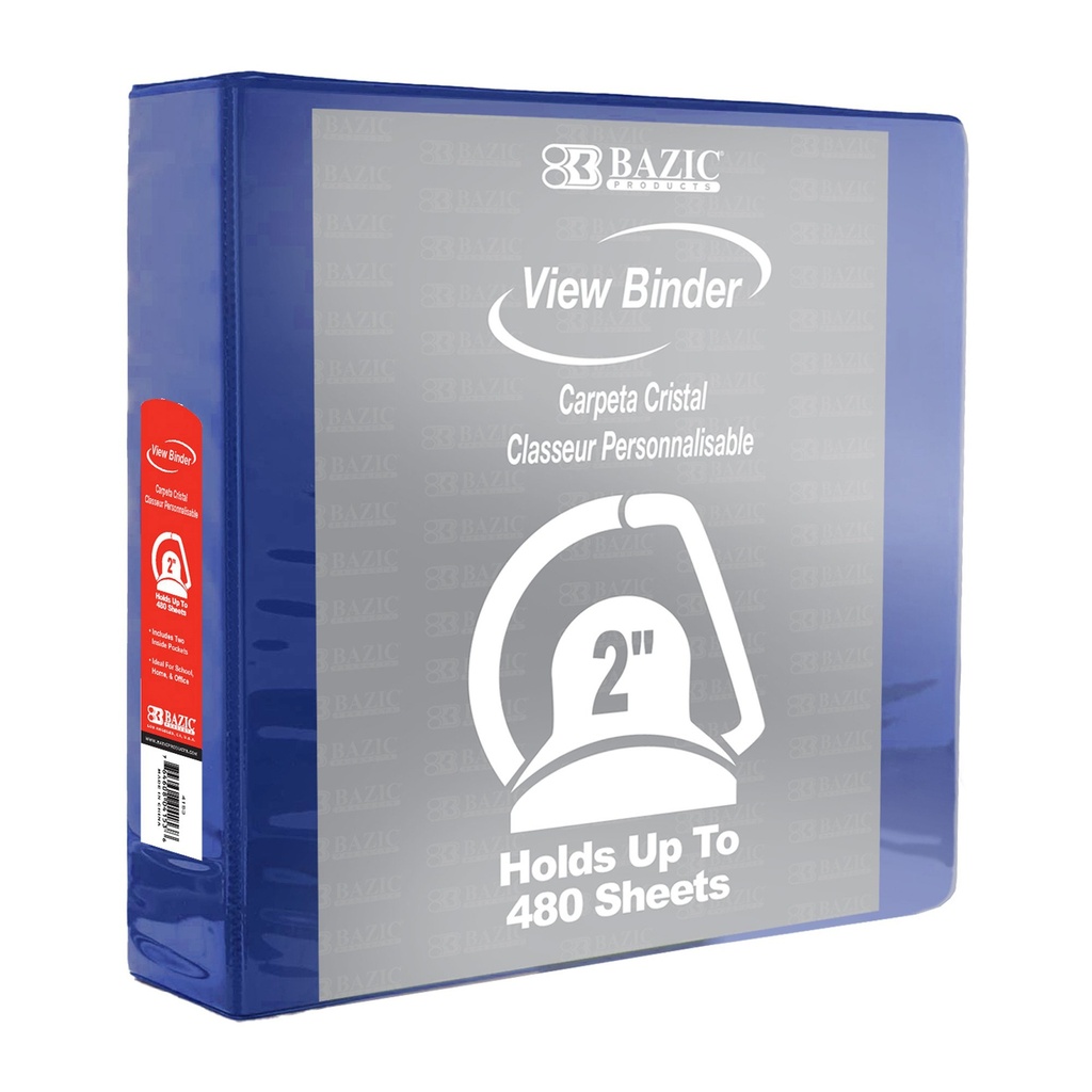 BAZIC® 2" Blue Slant D Ring View Binder with 2 Pockets