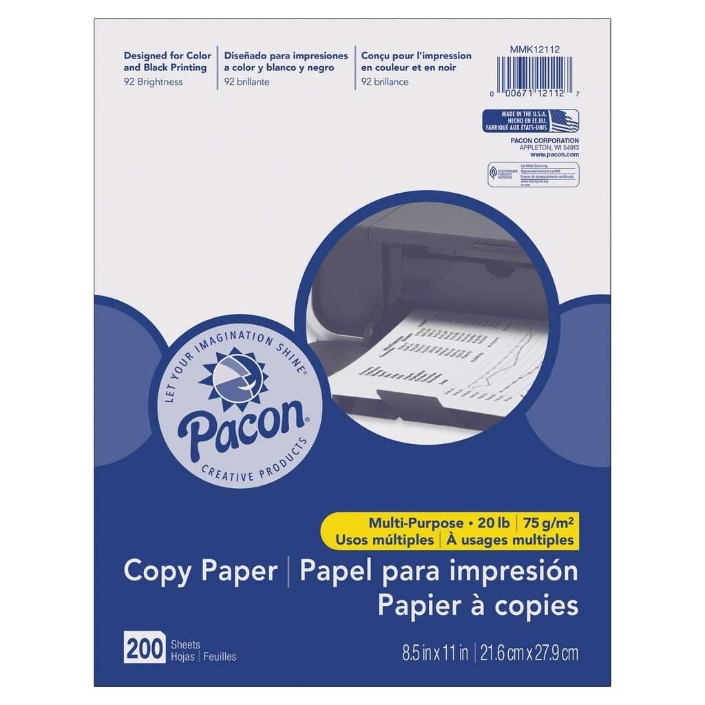 200ct White 20 lb 8.5x11 Multi-Purpose Paper