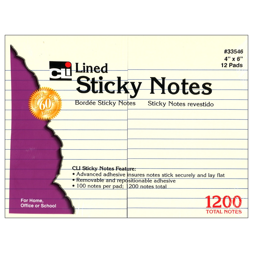 12ct 4x6 100 Sheet Yellow Lines Sticky Note Pads