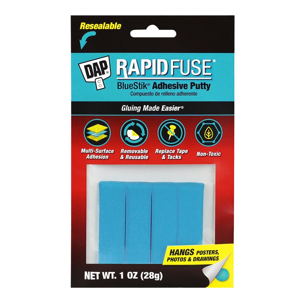 DAP® BlueStik™ Reusable Adhesive Putty, 1 oz,6.4" H x 4.0" W x 0.2" D pack