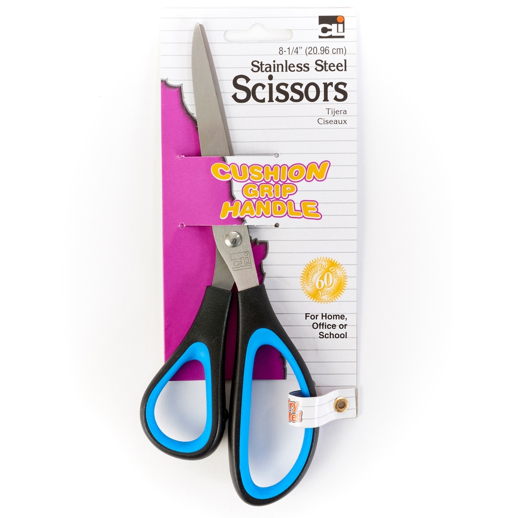 8.25&quot; Straight Stainless Steel Scissors with Cushion Grip Handle