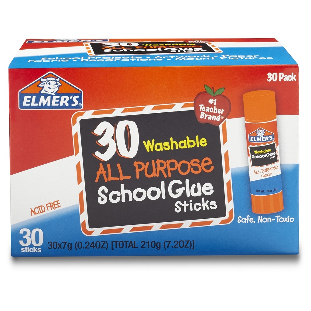 Elmer’s® All Purpose Glue Sticks — Clear, 0.24 oz, 30/Pack