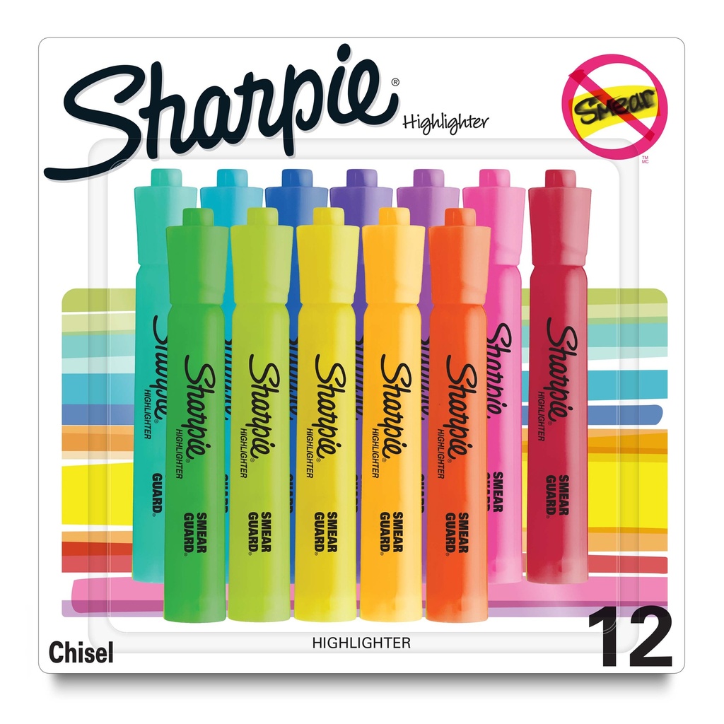 12ct Tank Highlighters, Assorted Colors, Chisel Tip